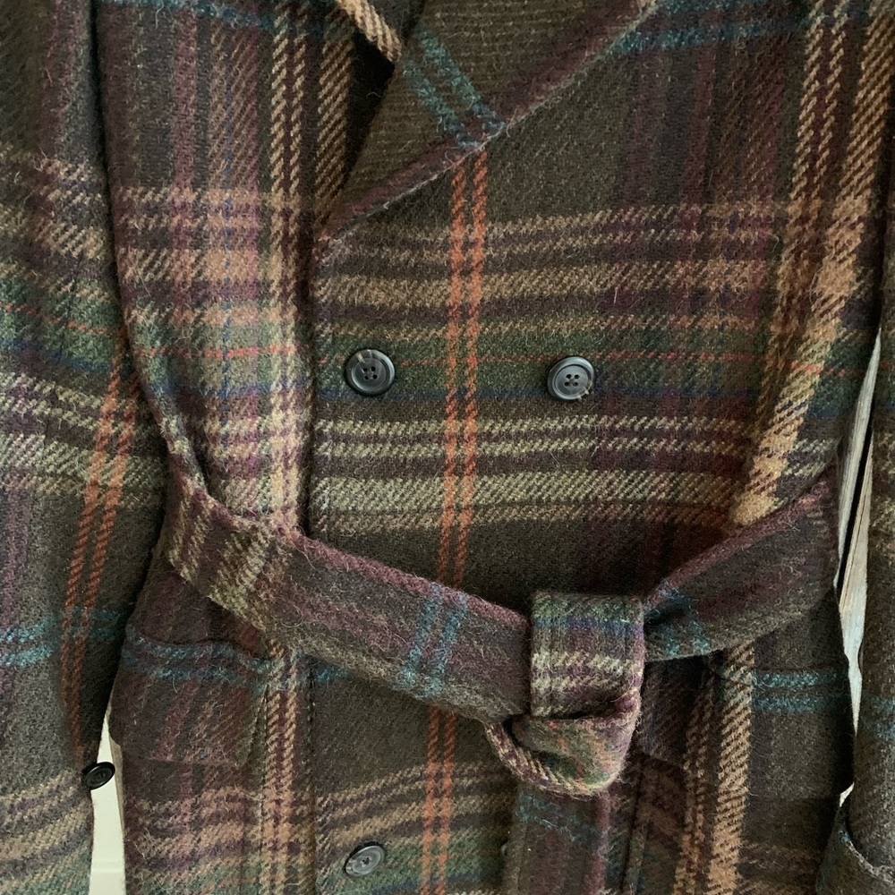Ralph Lauren Dark Brown Plaid Double Breasted Coat - Picture 11 of 13